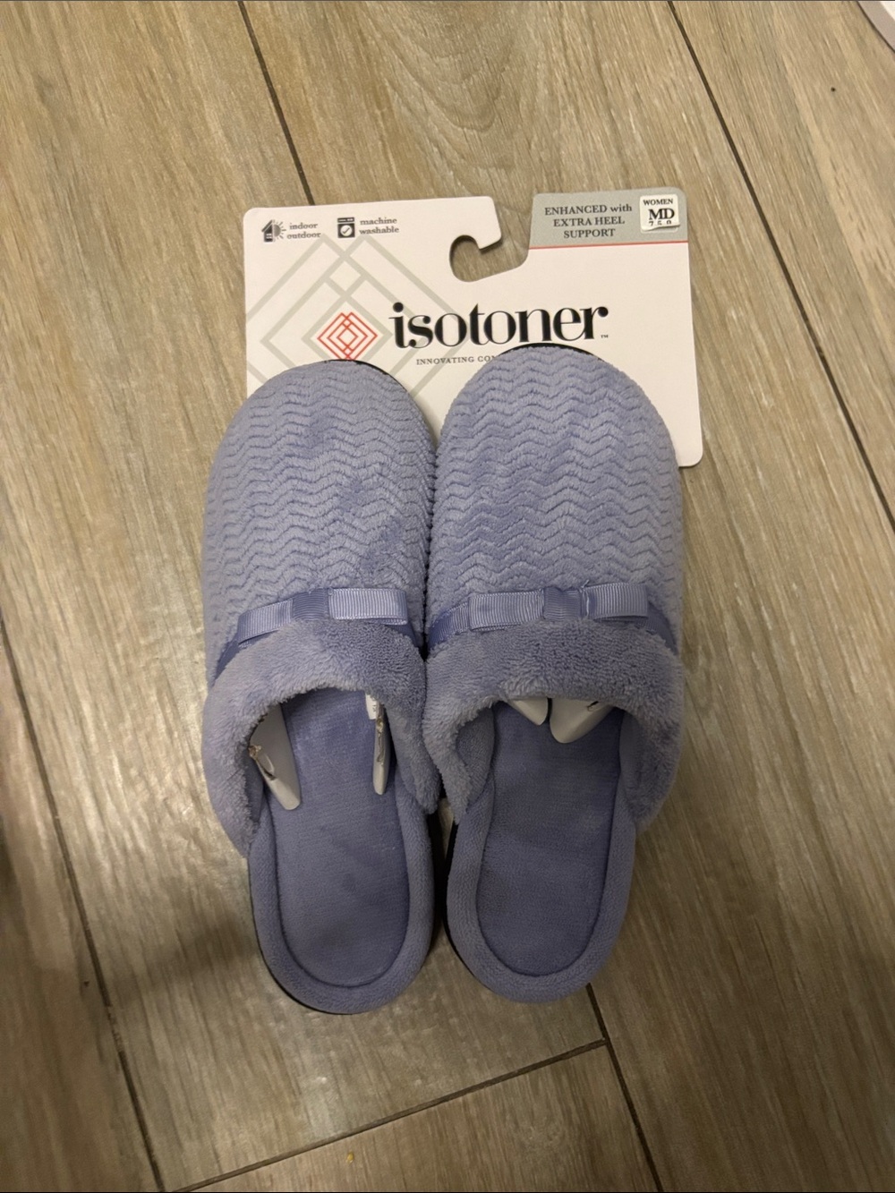 isotoner Lavender Plush Slide Slippers with Bow Accent